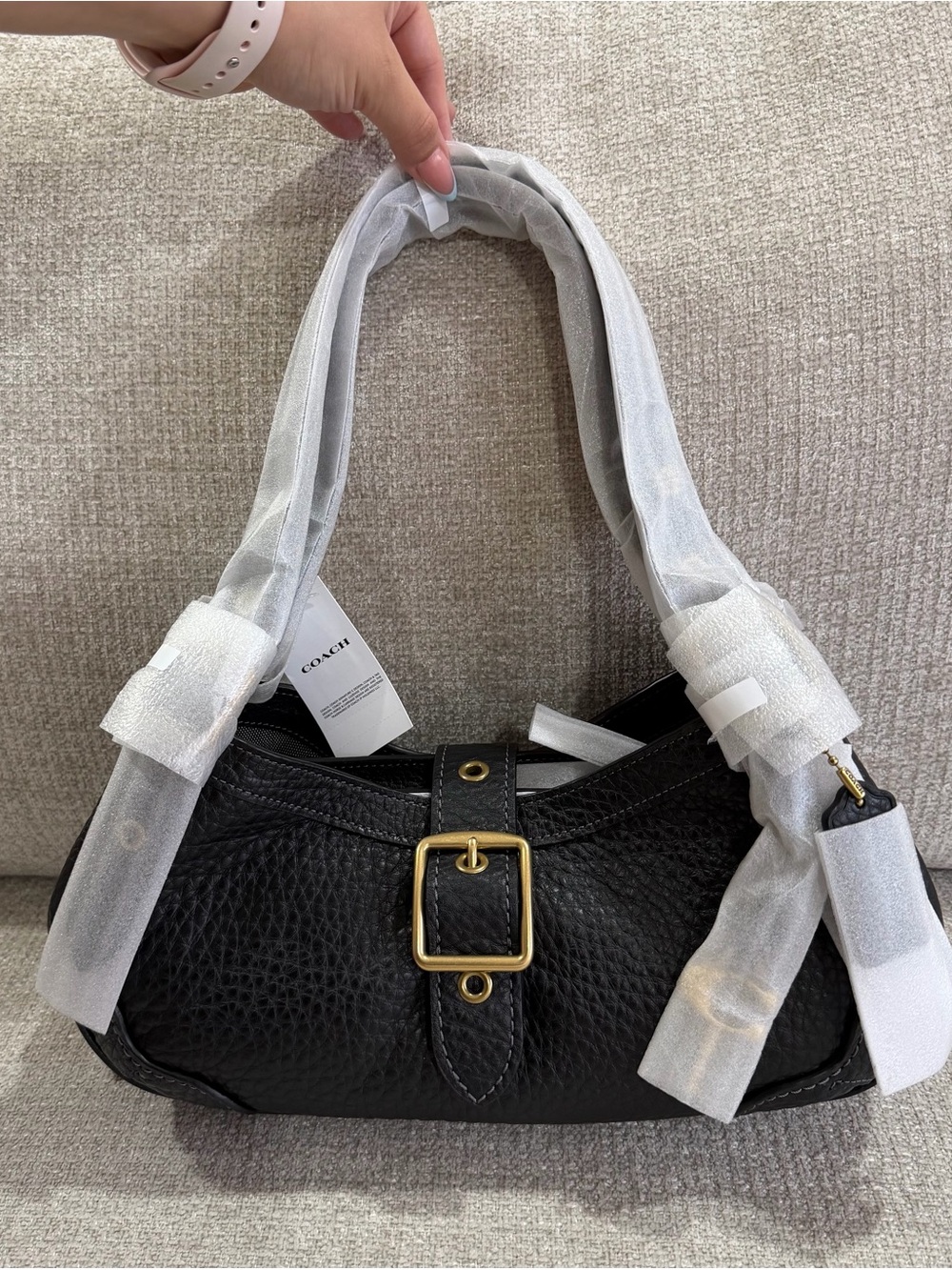 Coach Drifter 31 in Black Pebbled Leather Shoulder Bag with Gold Buckle